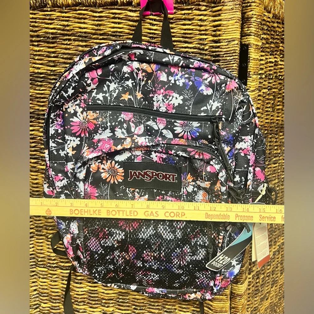 JanSport Black Backpack with Multicolor Floral Design- New with tags‎